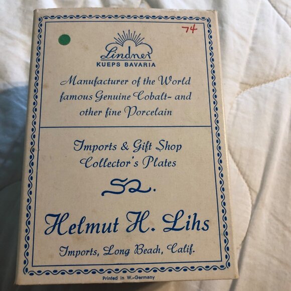 Lindner Kobalt Blue 24 Karat Gold Trim Porcelain Christmas Bell 1974 B - Picture 2 of 3